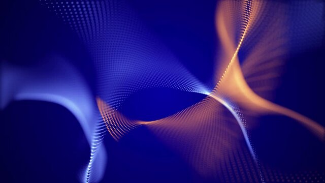 Christmas magic abstract fractal dynamic swirl curves glowing grid waves. 4K UHD 3D video loop blurred blue orange background template.