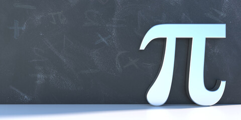 Pi, Greek letter, constant irrational number on school black board background, 3d illustration - obrazy, fototapety, plakaty