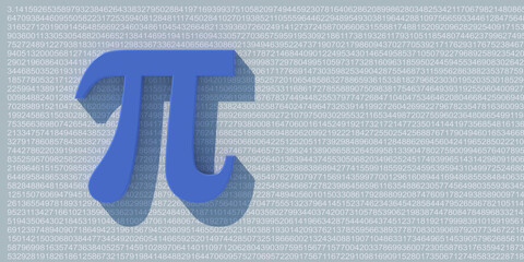 Pi symbol on number digits. Greek letter, mathematical sign on decimal sequence. 3d illustration