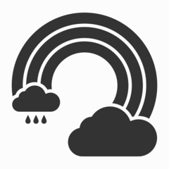 Weather icon on the white background. Rainbow as the main symbol. Sign of thunderstorms and clouds
