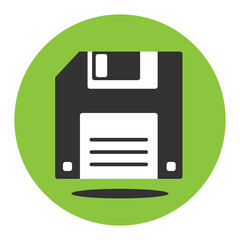 3,5' floppy disk icon on the green background. Vector illustration of flat pictogram with shadow.