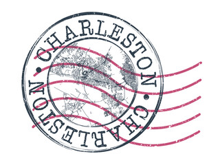 Naklejka premium Charleston, SC, USA Stamp Map Postal. Silhouette Seal Roads and Streets. Passport Round Design. Vector Icon. Design Retro Travel National Symbol.