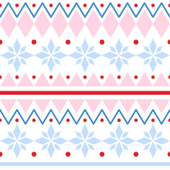 Traditional Christmas seamless patterns in scandinavian style. Bright ornament with snowflakes. For print, cover, fabric, background. Vector graphic