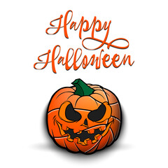 Happy Halloween. Template basketball design. Basketball ball in the form of a pumpkin on an isolated background. Pattern for banner, poster, greeting card, flyer, party invitation. Vector illustration