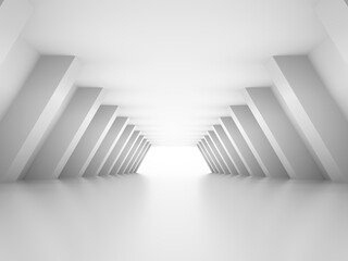 Abstract white tunnel perspective with glowing end