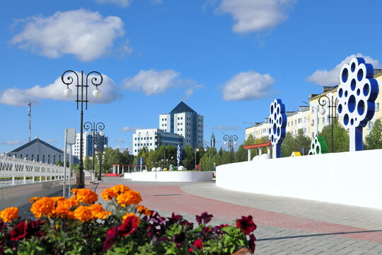 Urban landscape of the polar city of Nadym on Yamal in Russia