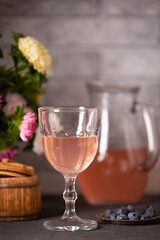 Sweet drink made from fresh fruits in a glass goblet