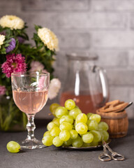 Sweet drink made from fresh fruits in a glass goblet