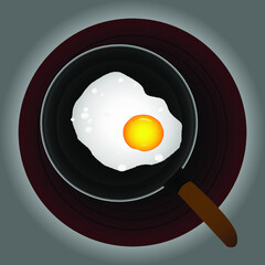 Fried egg in a black frying pan on an electric stove.