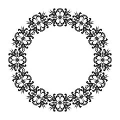 Floral round shape. Frame with decorative vintage floral elements,victorian decor ornamental pattern.Mehndi pattern, mandala. Black and white. 