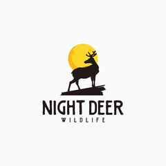 Night deer with moon symbol logo design vector