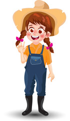Cute farm girl in standing position Cartoon