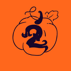 Number two logo in pumpkin with grunge texture.