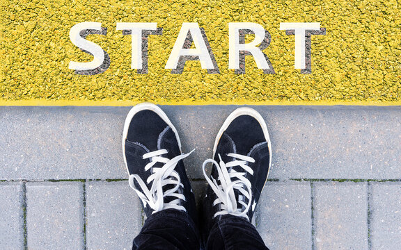 Start Background, Top View Of Businessman On Start Line, Business Challenge Or Do Something New