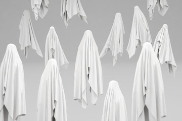 Ghosts suspended in the air on white background