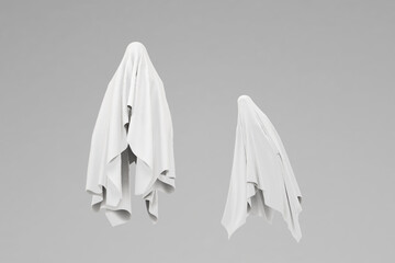 Ghosts suspended in the air on white background