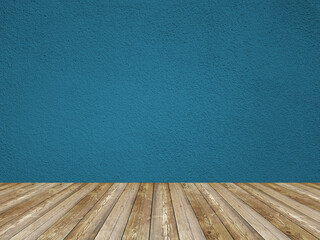 Empty room solid blue color plaster interior wall and floor.