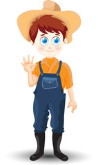 Cute farm boy isolated on white kids Cartoon