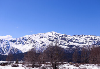 landscape of snow covered mountains in  chilean winter 