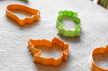 plastic cookie cutter halloween white flour powder pumpkin leaf