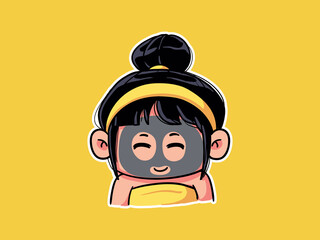 Cute and kawaii Girl Use Black Clay Mud Mask for Skincare Routine manga chibi Illustration