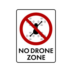 No fly drones prohibition sign. Quadcopter top view isolated on white. Vector illustration