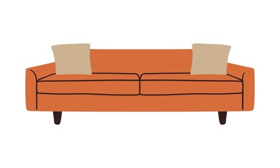 Abstract modern sofa. Comfortable couch, doodle mid century contemporary furniture, vector interior design illustration