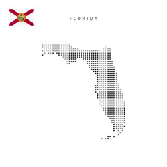 Square dots pattern map of Florida. Dotted pixel map with flag. Vector illustration