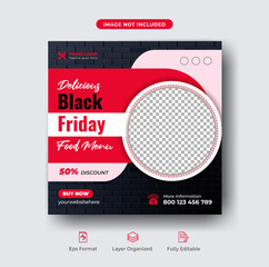Black friday special offer grill chicken food menu social media post or editable web banner template Premium Vector ads
