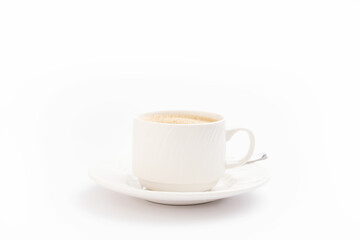 Cup of coffee closeup on white background