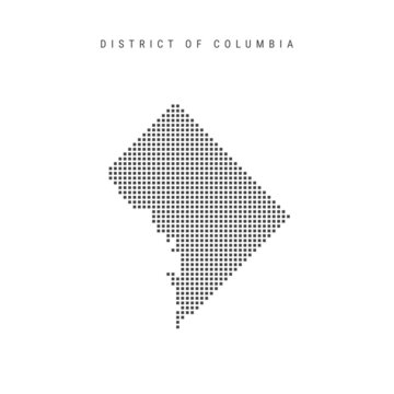 Square dots pattern map of District of Columbia. Dotted pixel map with flag. Vector illustration