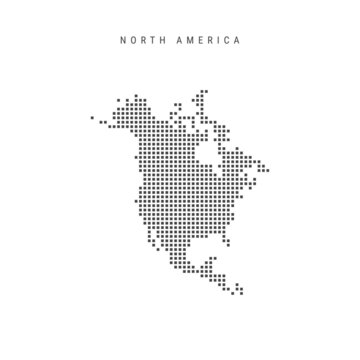 Square dots pattern map of North America. Dotted pixel map. Vector illustration