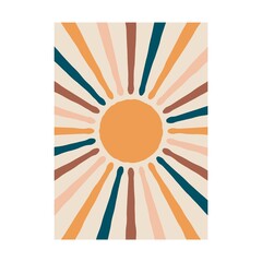 Abstract sun poster. Boho contemporary background modern mid century style, geometric wall decor. Vector illustration