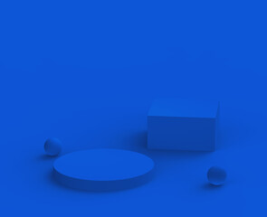 3d blue podium modern minimal design in studio background. Abstract 3d geometric shape object illustration render. Display for valentine product.