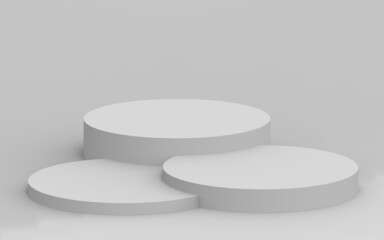 3d gray white cylinder podium minimal studio background. Abstract 3d geometric shape object illustration render.