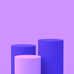 Abstract 3d purple violet and white cylinder podium minimal studio background.