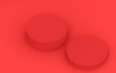 Abstract 3d red color cylinder podium minimal studio background.