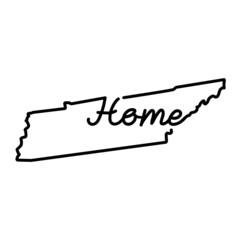 Tennessee US state outline map with the handwritten HOME word. Continuous line drawing of patriotic home sign