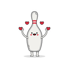 Cute bowling pin cartoon character spreading love - obrazy, fototapety, plakaty