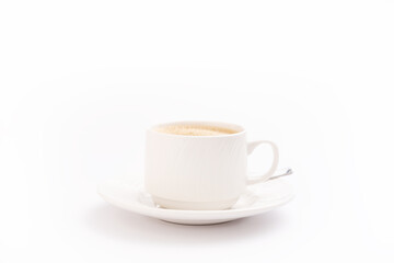Cup of coffee closeup on white background