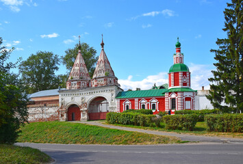 The Monastery of the Ordination of the Sacrament was founded in 1207 by the Bishop of Suzdal, John. Russia, Suzdal, August 2021. - obrazy, fototapety, plakaty