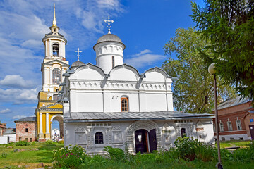 The Monastery of the Ordination of the Sacrament was founded in 1207 by the Bishop of Suzdal, John. Russia, Suzdal, August 2021. - obrazy, fototapety, plakaty