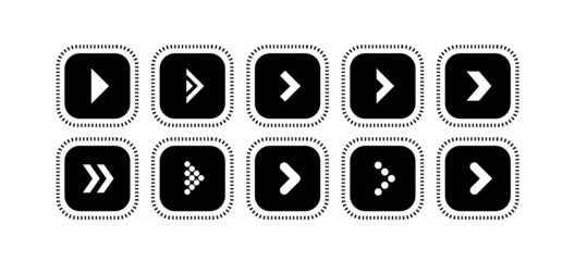 Set of black arrow illustration icons in the shape of a rounded square