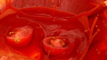 Red grocery background of tomato juice