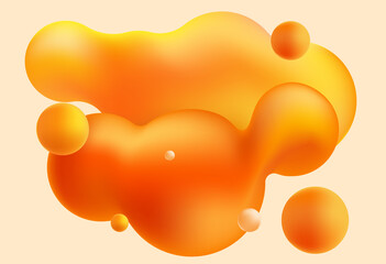Orange gradient background. Large, bulky, shiny paint spots. Graphic element for websites. Wallpapers for computers and smartphones. Cartoon 3D vector illustration isolated on beige backdrop