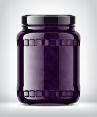 Glass Jar with Currant Jam on Background. 