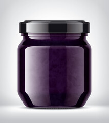 Glass Jar with Currant Jam on Background. 