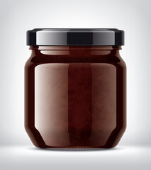Glass Jar with Jam on Background. 