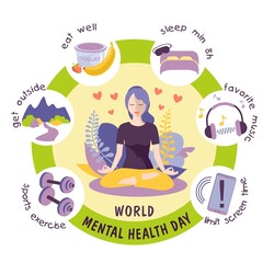 World mental health Day Design Template Vector. Suitable for Greeting Card, Poster and Banner Day with nice and creative design illustration. Infographics mental health concept