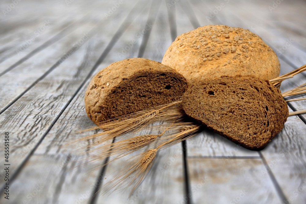 Wall mural Gluten-free healthy buckwheat bread on the desk